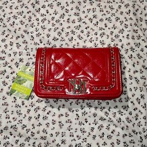 Badgley Mischka Red Patent Clutch with Chain Accent